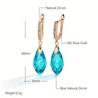 Rose Gold-Plated Copper Drop Earrings with Natural Zircon Stones