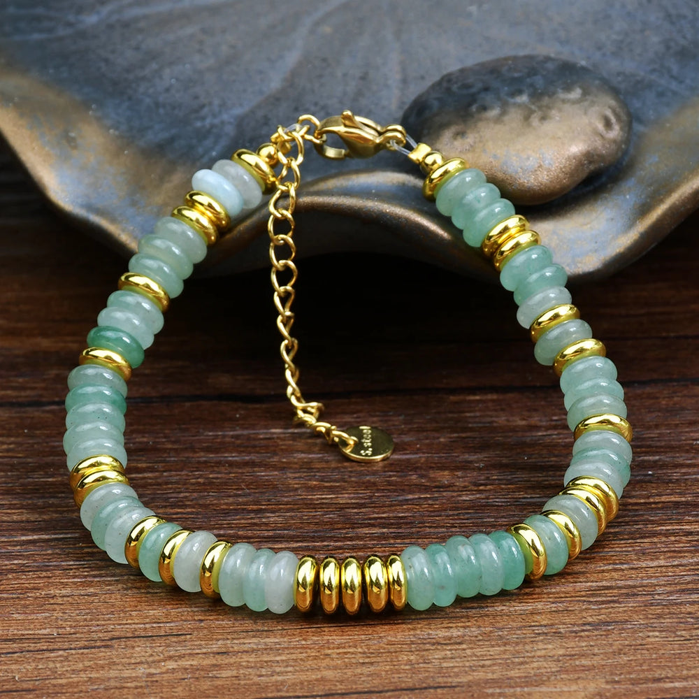 Natural Gemstone Beads Stainless Steel Bracelet