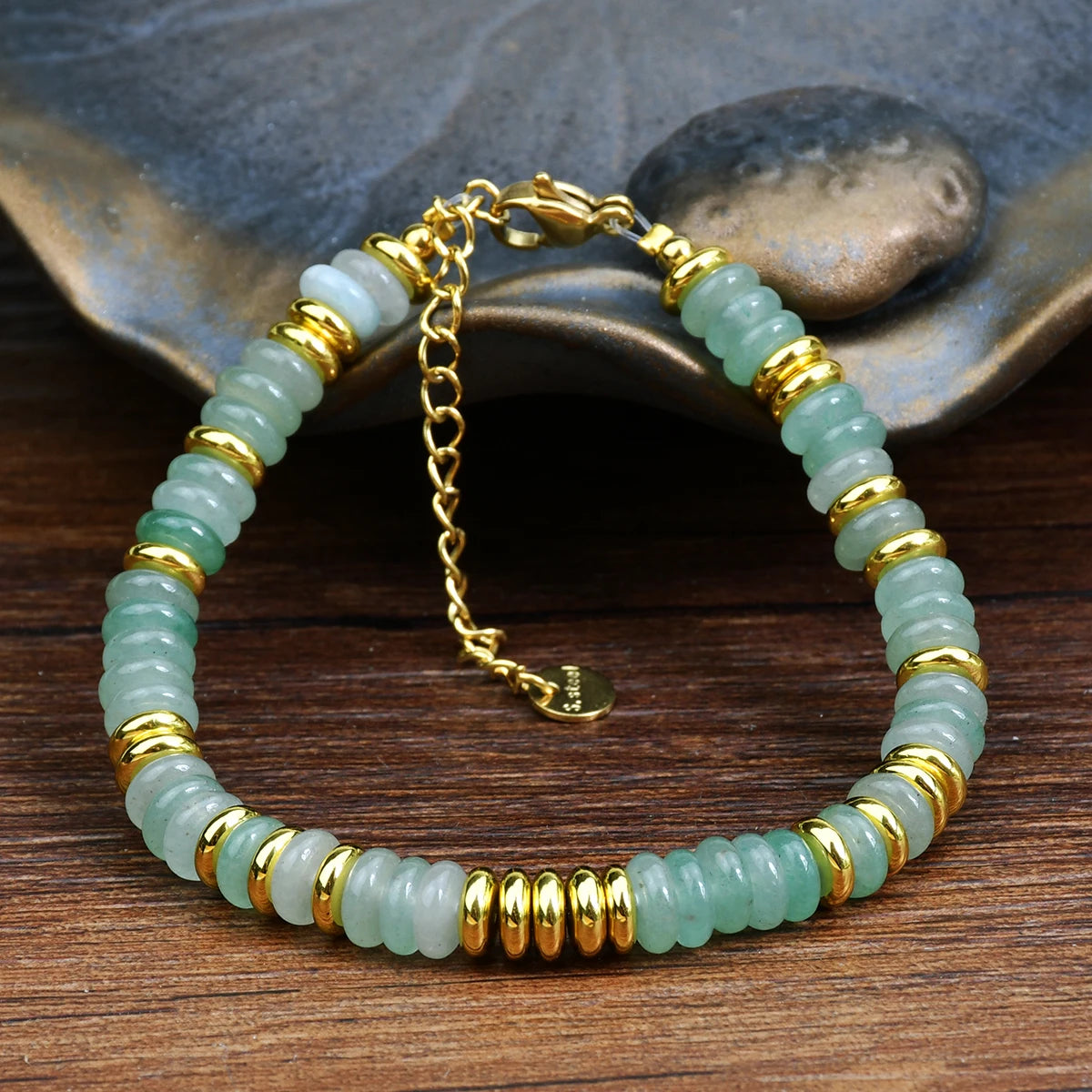 Natural Gemstone Beads Stainless Steel Bracelet