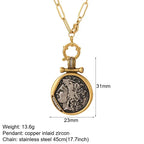 Vintage Coin Chain Link Necklace in Copper & Stainless Steel