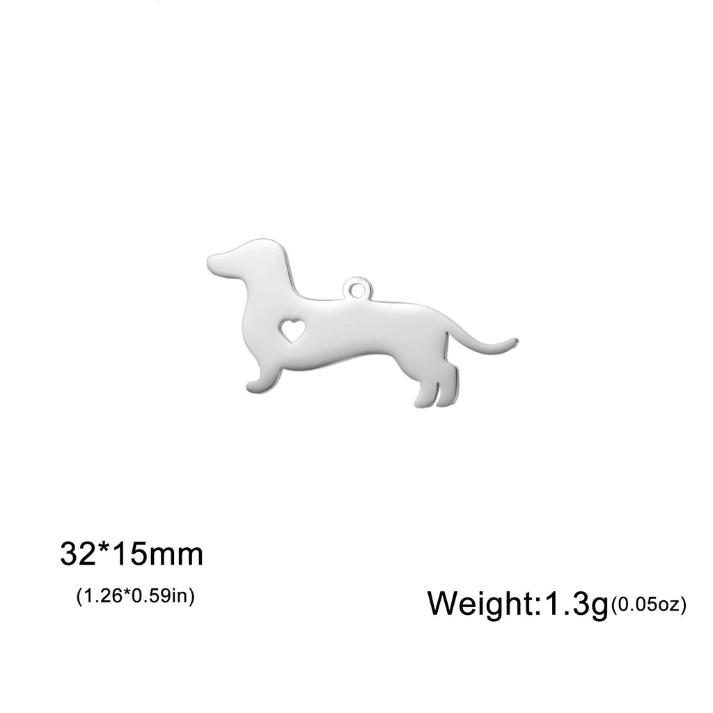 Covered Stainless Steel Dog & Wolf Charms with Cutout Hearts - For Bracelets & Necklaces