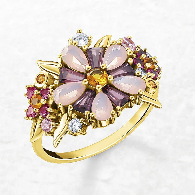Daisy Flower Colorful Zircon Cocktail Ring in 925 Sterling Silver