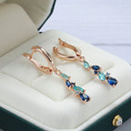 14K Rose Gold Plated Copper Earrings & Ring Set with Blue Zircons