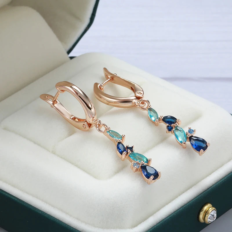 14K Rose Gold Plated Copper Earrings & Ring Set with Blue Zircons