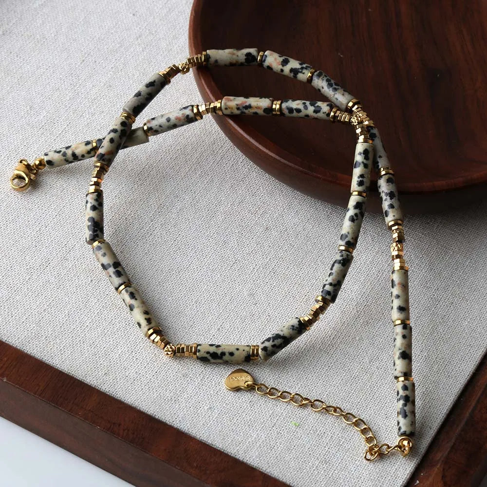 African Turquoise, Tiger Eye & Malachite Gemstone Necklace
