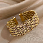 Golden Shade Stainless Steel Cuff Bracelet - Thick Weave Elegant