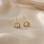 Bold Oval Champagne Stone Dangle Alloy Earrings