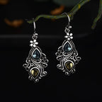 Vintage-Inspired Blue & Brown Topaz Floral Drop Dangle Earrings