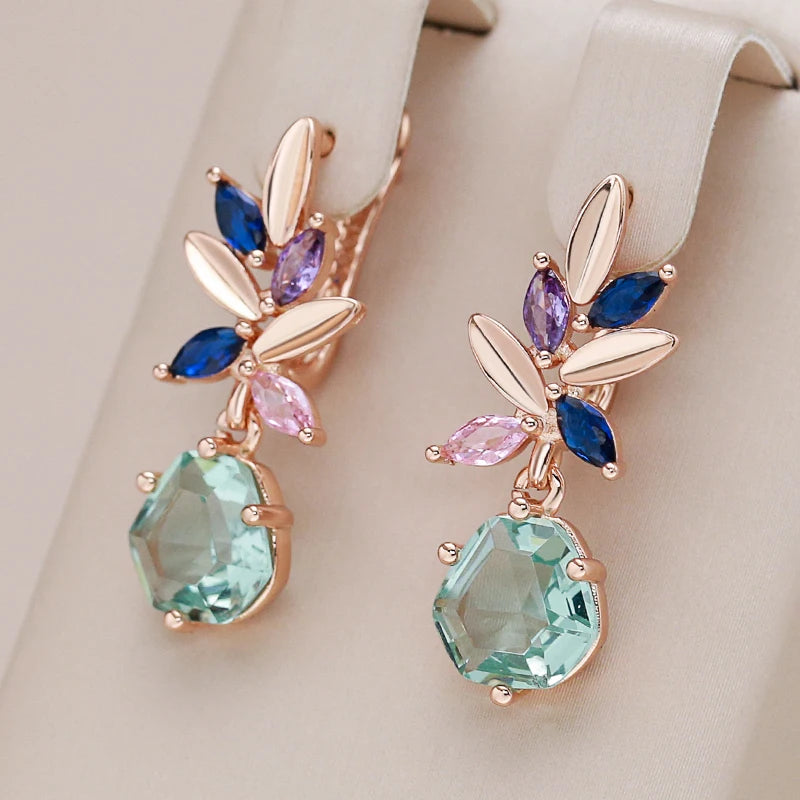 14K Rose Gold Plated Copper Floral Earrings with Natural Green Zircon
