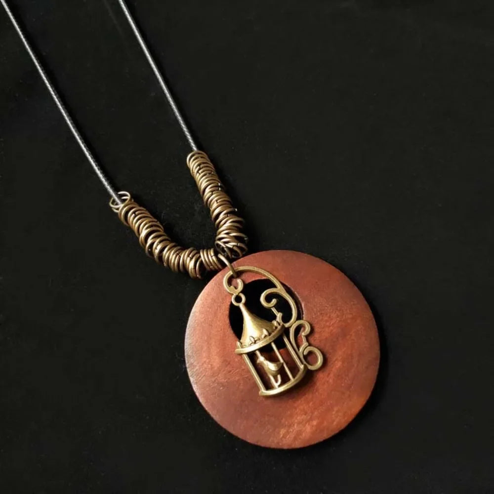 Selection of Retro Wooden Pendant Alloy Chain Necklace