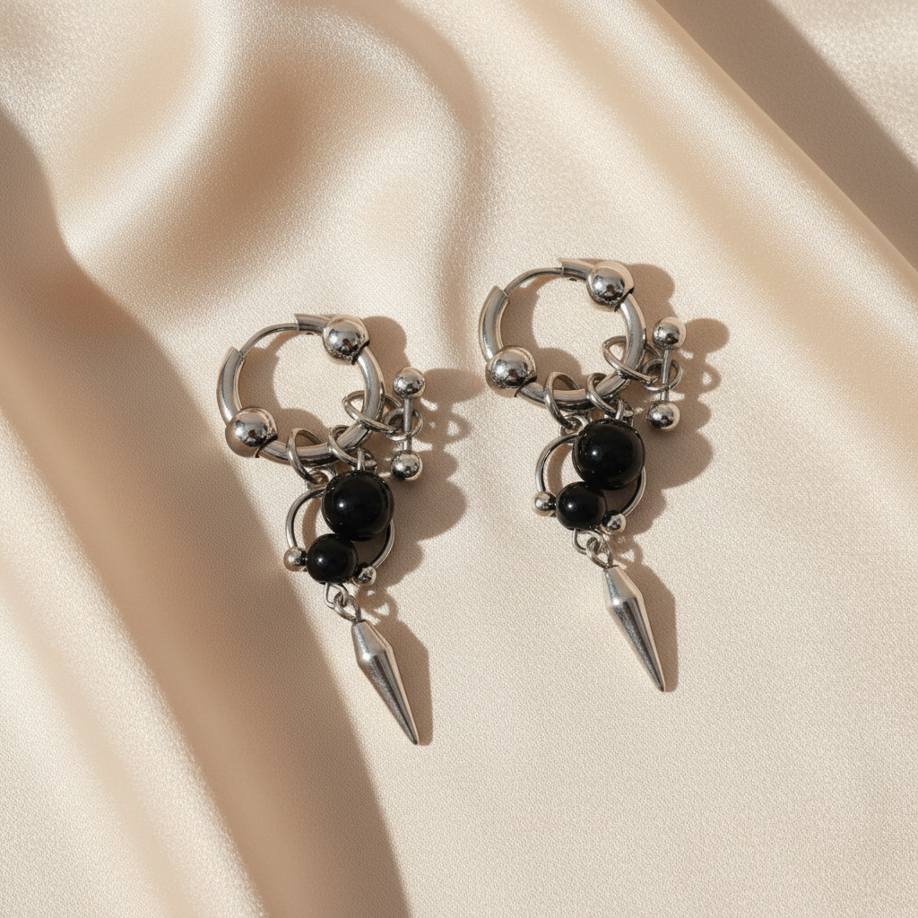Y2K Punk Goth Spike Rivet Ball Pearl Stainless Steel Hoop Earrings