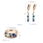 14K Rose Gold Plated Copper Earrings & Ring Set with Blue Zircons
