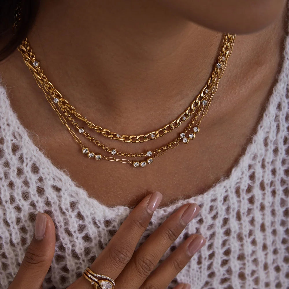 18K Gold-Plated Chain Link Necklaces with Cubic Zirconia – Multiple Styles