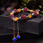 Pomegranate Fruit Blue Flower Tianhe Stone Beaded Strand Bracelet - Nature Inspired Unique