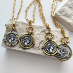 Vintage Coin Chain Link Necklace in Copper & Stainless Steel