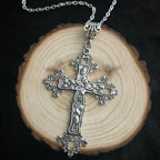 Large Gothic Victorian Flower Detailed Cross Zinc Alloy Necklace