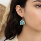 Turquoise Blue Marbled Stone Copper Drop Earrings