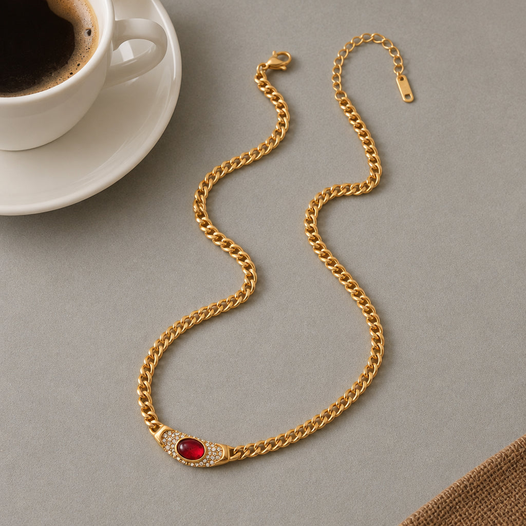 Vintage Glass Crystal Pendant Necklace – 18K Gold Plated Stainless Steel