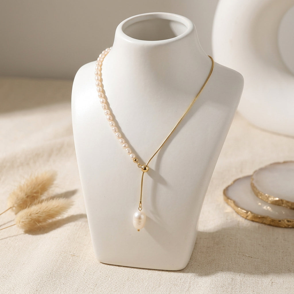 Natural Freshwater Pearl Y-Necklace with 14K Gold-Filled Accents