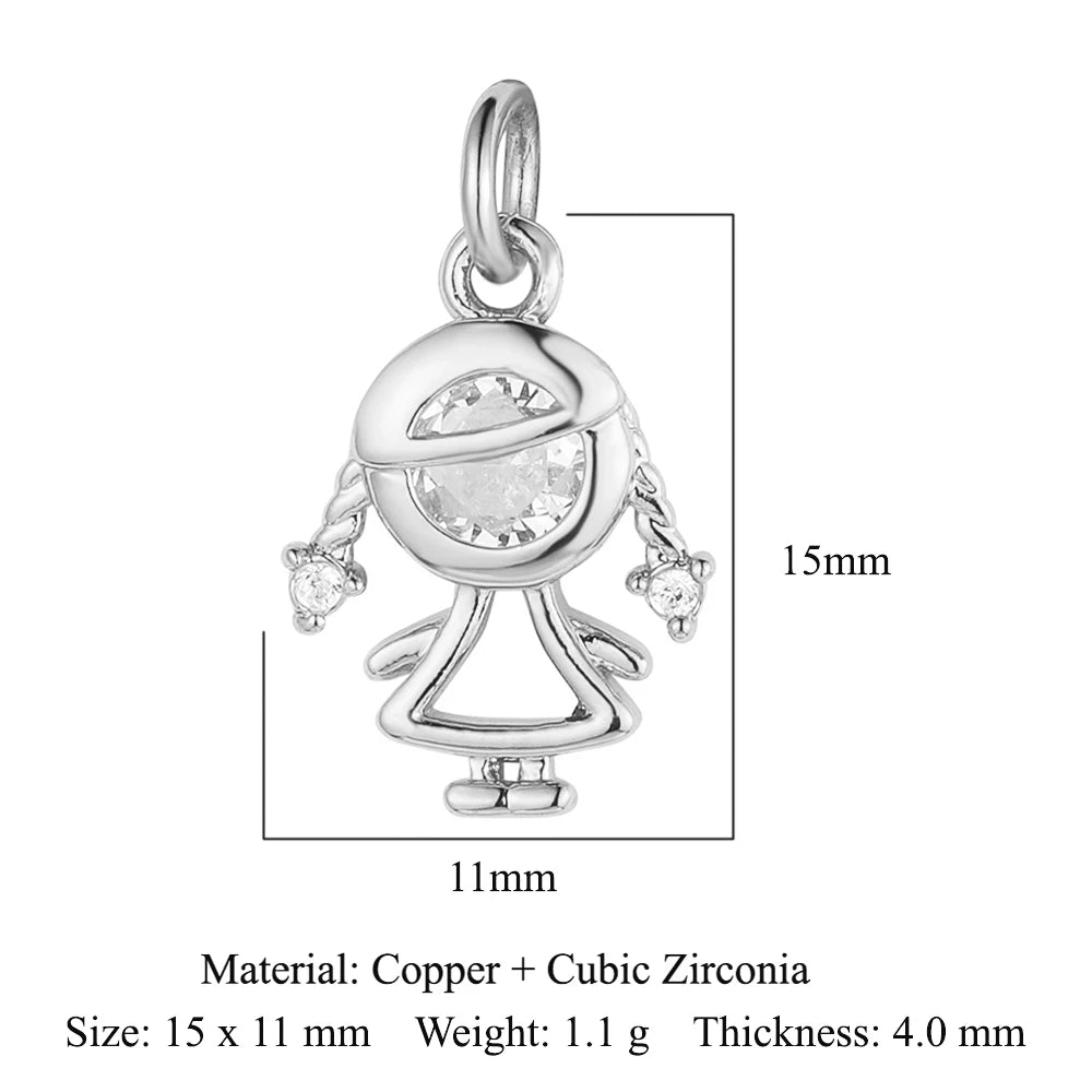 5-Piece Cubic Zirconia Copper Charms for Jewelry Making