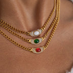 Vintage Glass Crystal Pendant Necklace – 18K Gold Plated Stainless Steel