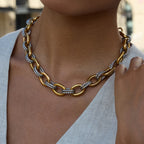 Two-Tone 18k Gold Plated Stainless Steel Necklace & Bracelet - Twisted Bold Modern