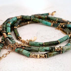 African Turquoise, Tiger Eye & Malachite Gemstone Necklace