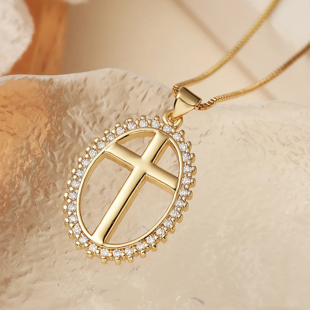 Collection of Bold Gold-Plated Cross Pendant Necklaces