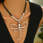 Black Cord Choker Necklace with Large Dragonfly Alloy Pendant