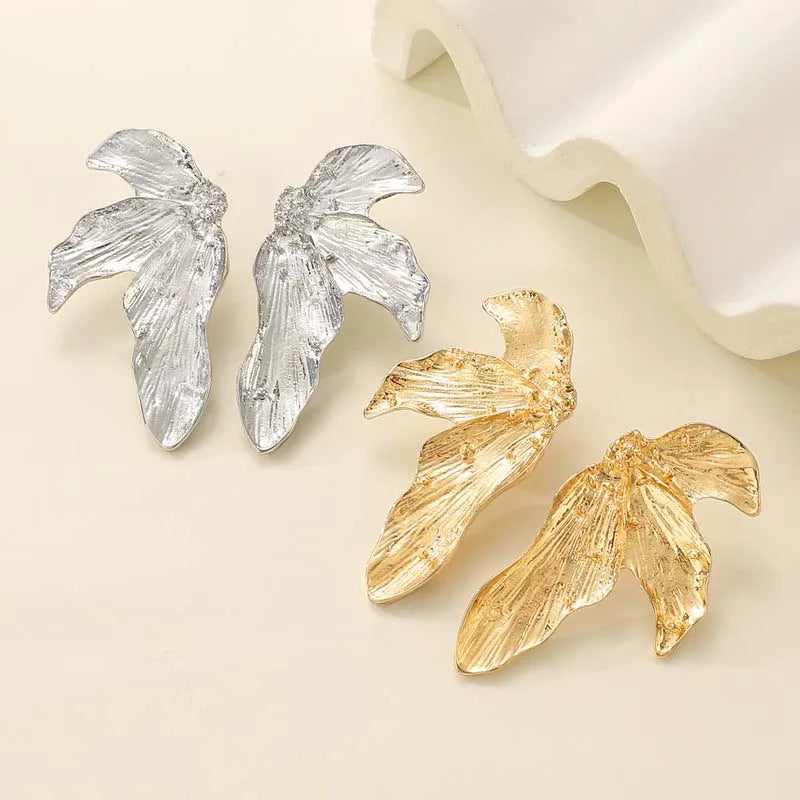 Bold Geometric Half-Flower Alloy Stud Earrings