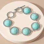 Large Round Faux Pearl Zinc Alloy Bracelet - Boho Style Bold Adjustable