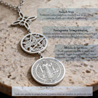 Triple Protection Stainless Steel Necklace: Witch knot, Pentagram Tetragrammaton, St. Benedict.