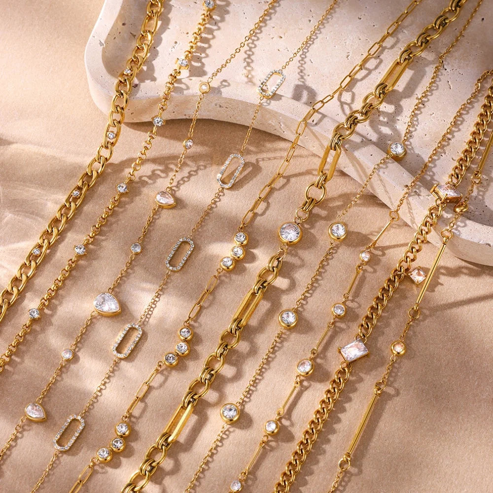 18K Gold-Plated Chain Link Necklaces with Cubic Zirconia – Multiple Styles