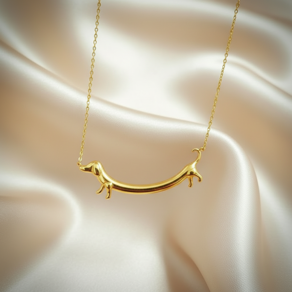 18K Gold Plated Zinc Alloy Dachshund Sausage Dog Necklace