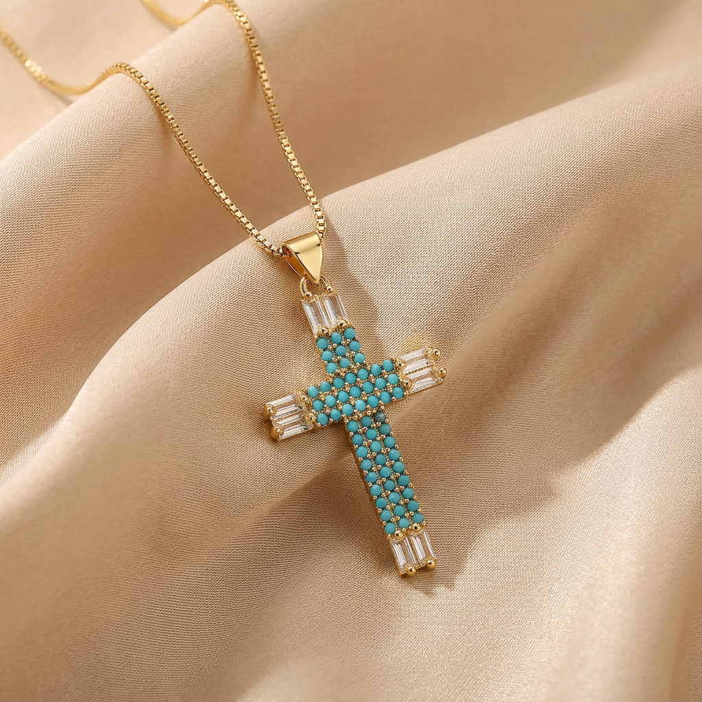 Collection of Bold Gold-Plated Cross Pendant Necklaces