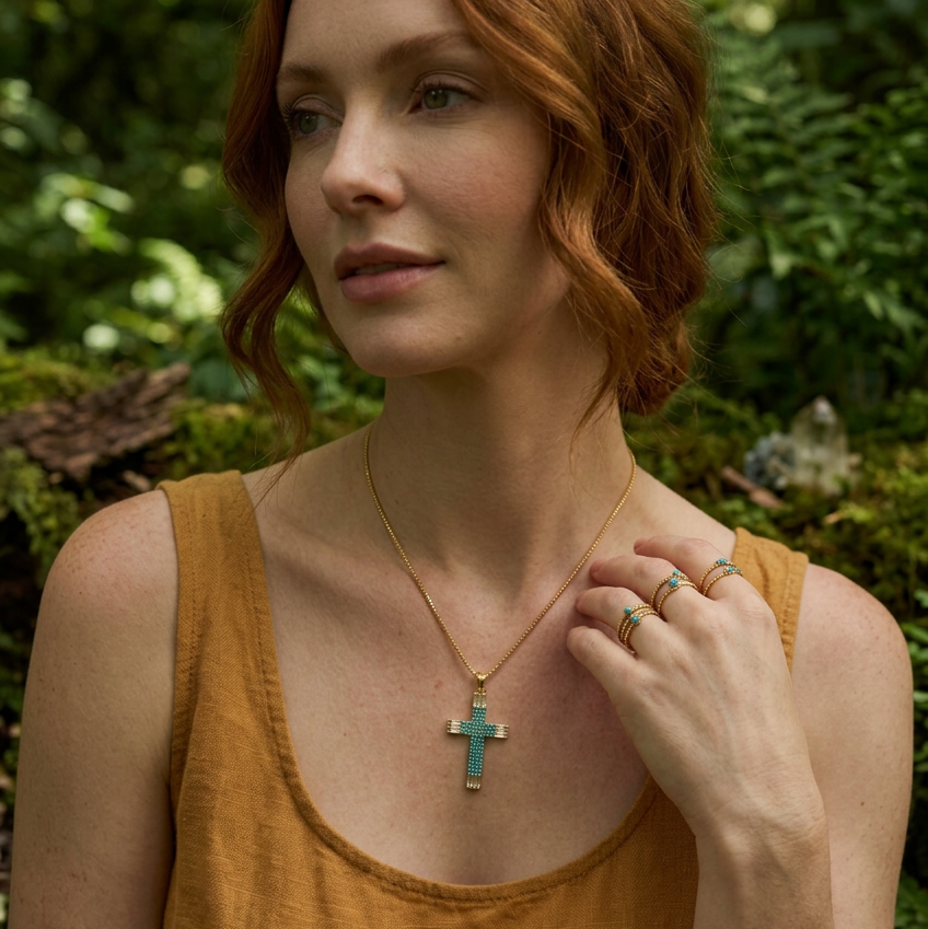 Collection of Bold Gold-Plated Cross Pendant Necklaces