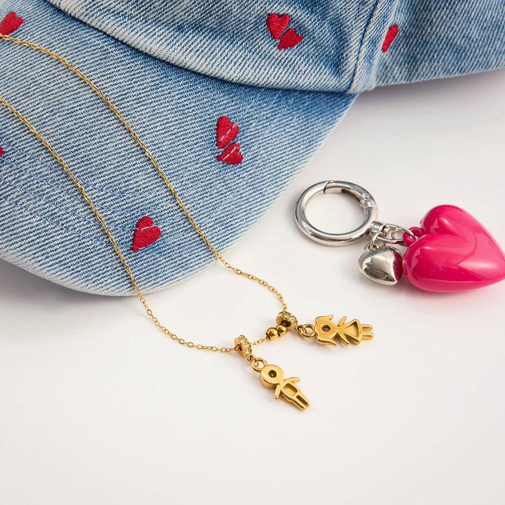 18k Gold Plated Matching Boy & Girl Couple Necklace with Sparkling Zircon Pendants