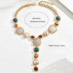 Bold Statement Resin Stone Zinc Alloy Necklace - Oversized, Multicolor, Boho, Trendy