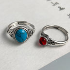 925 Sterling Silver Stone Adjustable Ring with Turquoise