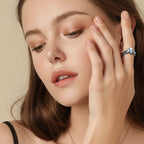 Natural Blue Moonstone Crescent Moon Ring in Stainless Steel
