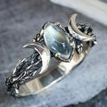 Natural Blue Moonstone Crescent Moon Ring in Stainless Steel