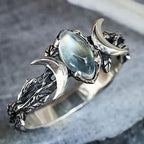 Natural Blue Moonstone Crescent Moon Ring in Stainless Steel