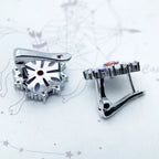 Rhodium Plated Purple Zircon Flower Earrings In 925 Sterling Silver