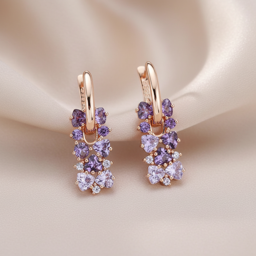 14K Gold Plated Copper Violet Natural Zircon Drop Earrings