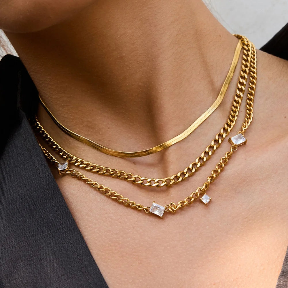 18K Gold-Plated Chain Link Necklaces with Cubic Zirconia – Multiple Styles