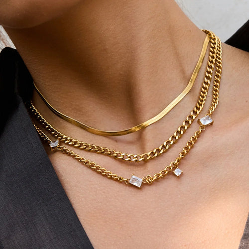 18K Gold-Plated Chain Link Necklaces with Cubic Zirconia – Multiple Styles