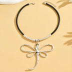 Black Cord Choker Necklace with Large Dragonfly Alloy Pendant