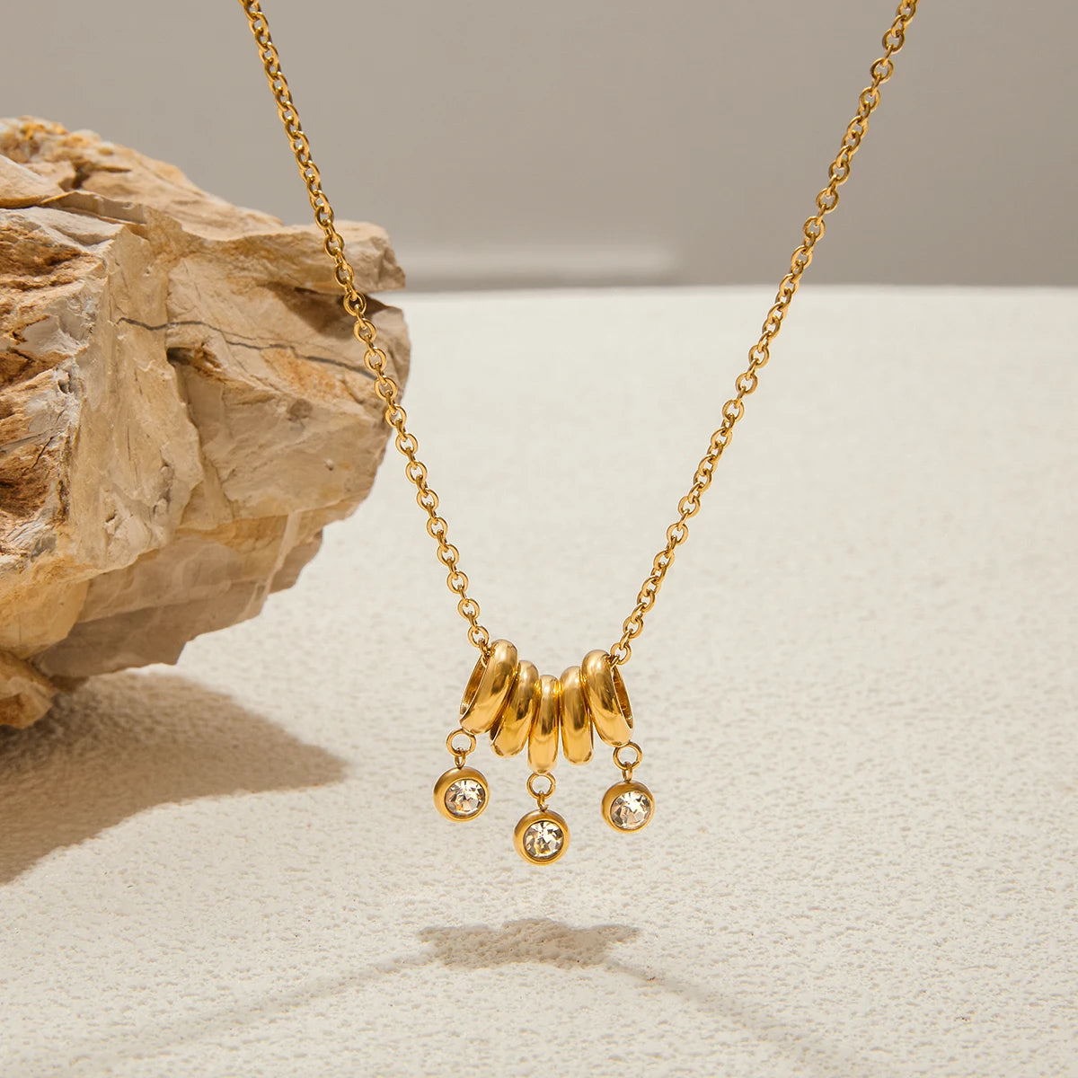 Modern 18K Gold Plated Three-Stone Rhinestone Necklace