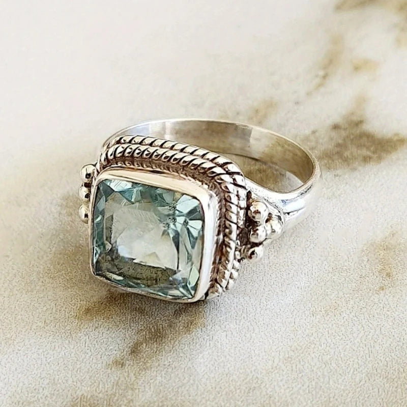 Vintage Inspired Zink Alloy Ring with Large Zircon Stone