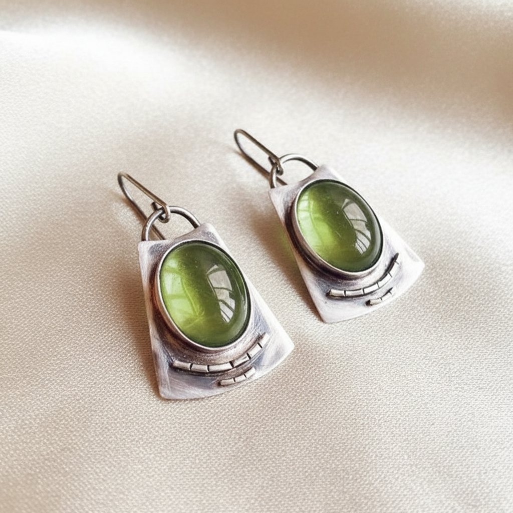 Vintage-Inspired Moonstone Drop Earrings – Bold Oval and Square Statement Design